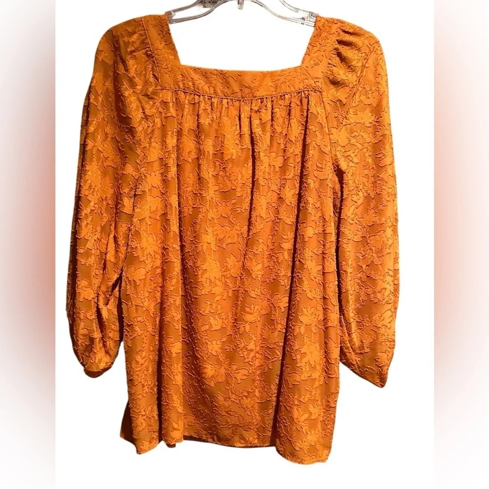 NWT LC Lauren Conrad Burnt Orange Floral Blouse Size Medium Boat Neck - Picture 10 of 15